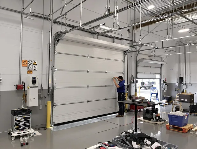 Commercial garage door repair being performed by Miramar Garage Door Repair expert in Miramar